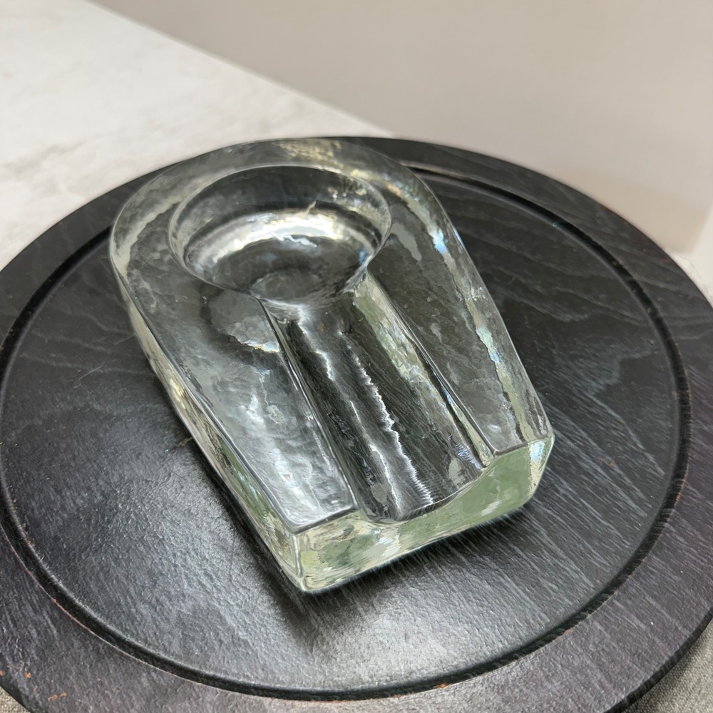 VTG Pilgram Glass Cigar Pipe Ashtray MCM Brutalist Textured Ice Glass 8 Inch